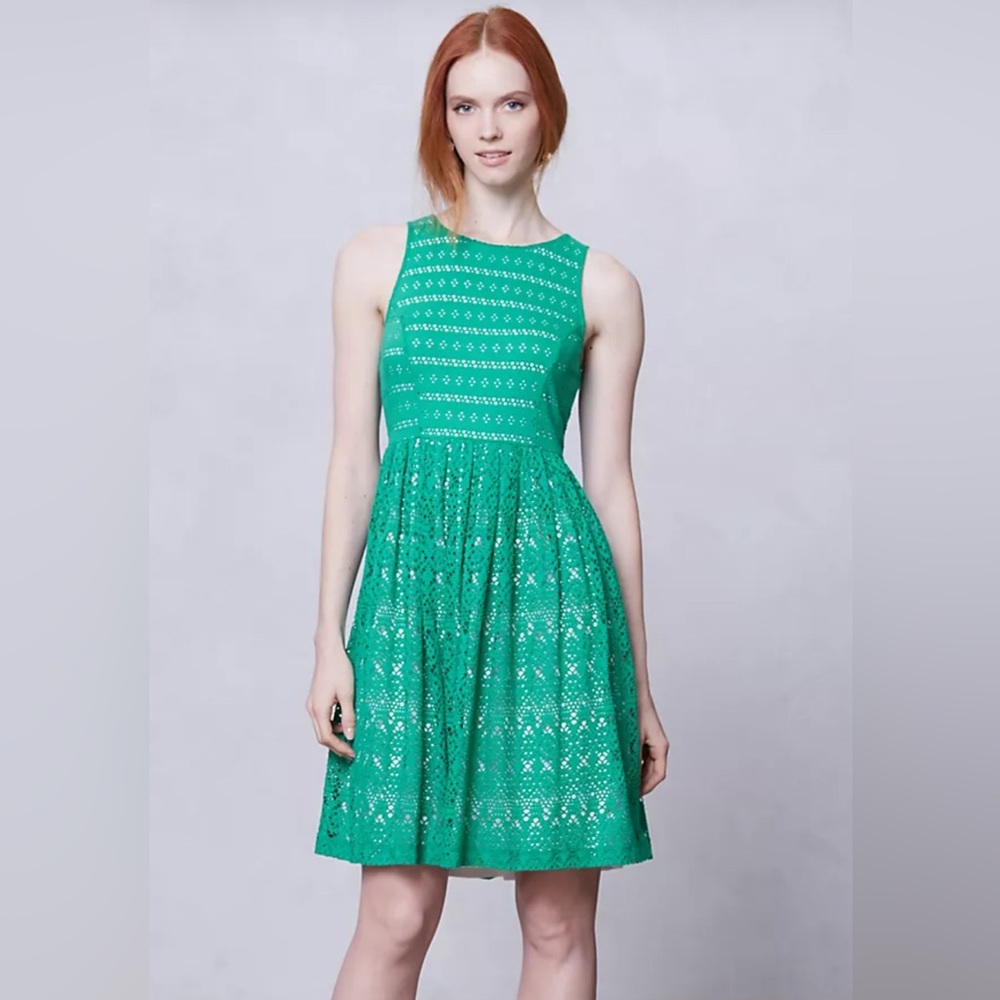 EUC ANTHROPOLOGIE Postmark Sunstream Eyelet Green Dress